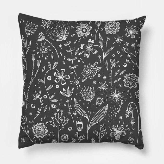 Chalkboard Flowers Pillow by NicSquirrell