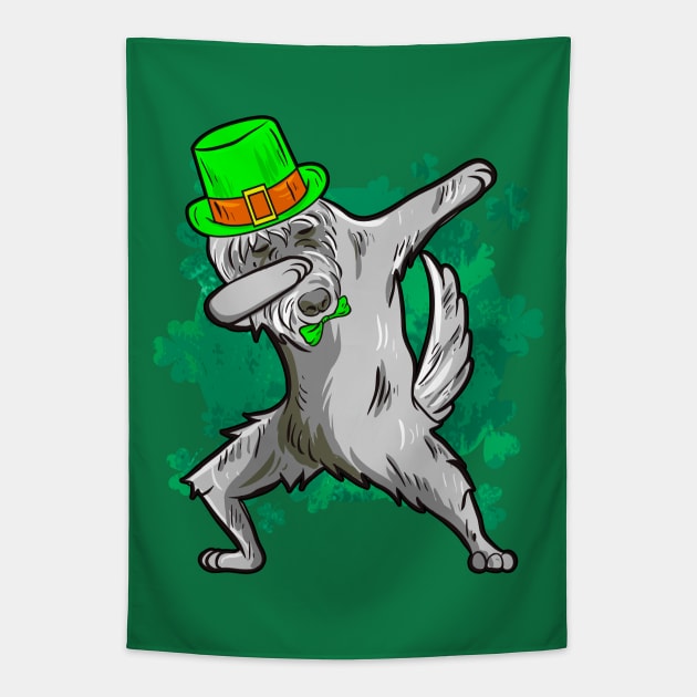 St Patricks Day Dabbing Irish Wolfhound Tapestry by E