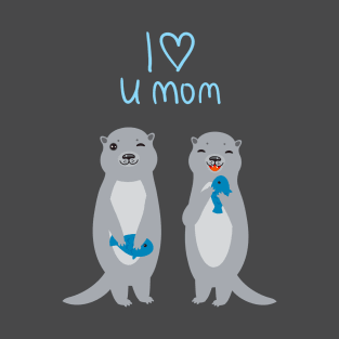 Funny grey kids otters with fish T-Shirt