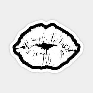 Kissing Lips Mouth Lipstick Black White Magnet