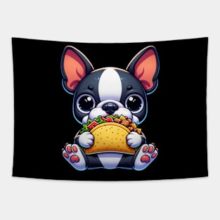 Boston Terrier Eating Taco Tapestry