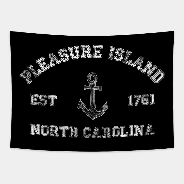 Pleasure Island, North Carolina Vintage Nautical Anchor Retro Tapestry by Contentarama