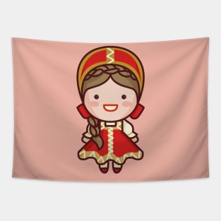 Cute Traditional Russian Girl Cartoon Tapestry