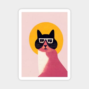 Holy Hipster Cat Retro Poster Vintage Art Cat Wall Yellow Pink Illustration Magnet