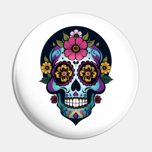 Floral Day of the Dead Skull Pin