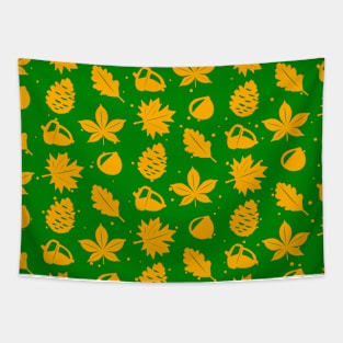 Orange Graphic Nature Pattern on Green Background Tapestry