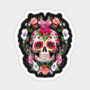 Heart Floral Sugar Skull Day Of The Dead Magnet