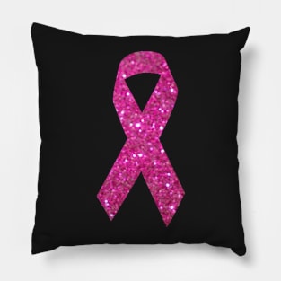 Pink Faux Glitter Awareness Ribbon Pillow