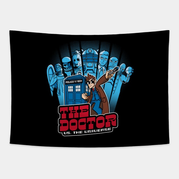 The Doctor VS. The Universe 10th Edition Tapestry by shumaza