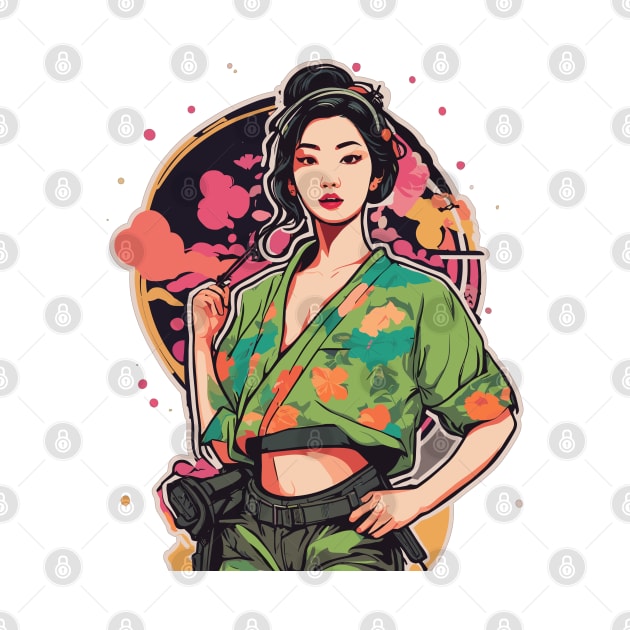 Blossom Petal Green Floral Kimono Beauty Woman by di-age7