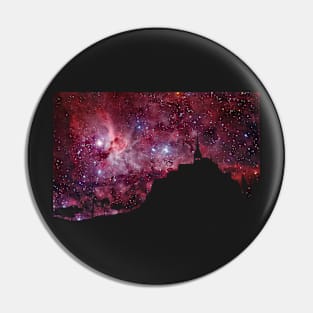 Red galaxy and castle silhouette Pin