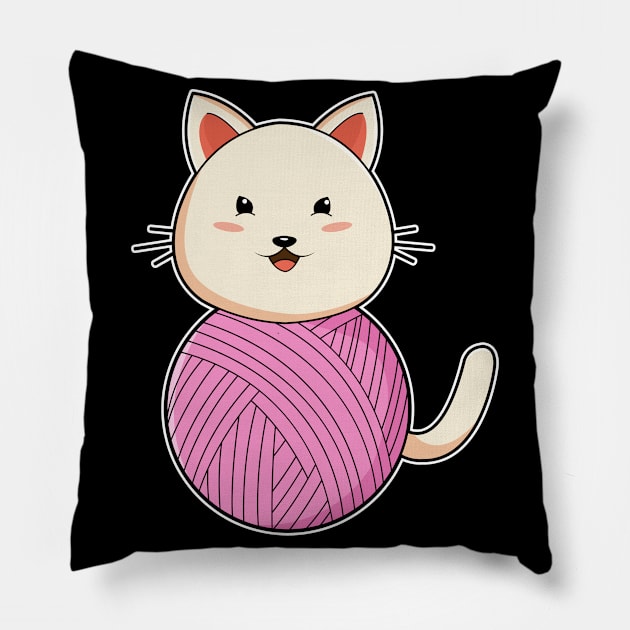 Cat with Wool yarn ball Pillow by Markus Schnabel