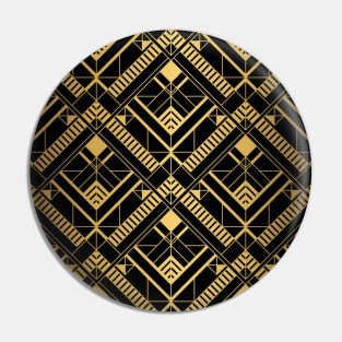 Thick Heavy Black and Gold Vintage Art Deco Geometric Square Pattern Pin