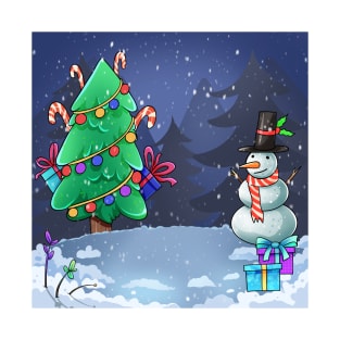 christmas with snowman and gifts T-Shirt