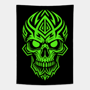 Neon Green Tribal Skull Tapestry