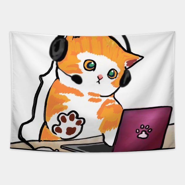 Work from home cat Tapestry by Art by Ergate