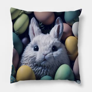 white bunny surrounded by colorful eggs sticker Pillow