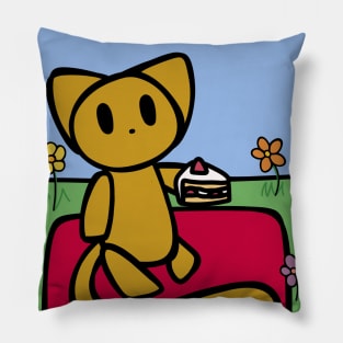 Cute Spring Time Picnic Cat Pillow