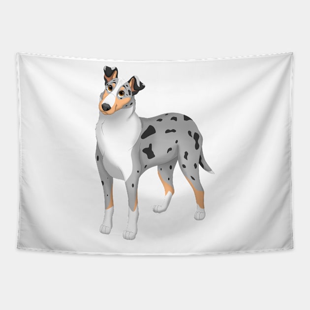 White, Blue Merle & Tan Smooth Collie Dog Tapestry by millersye