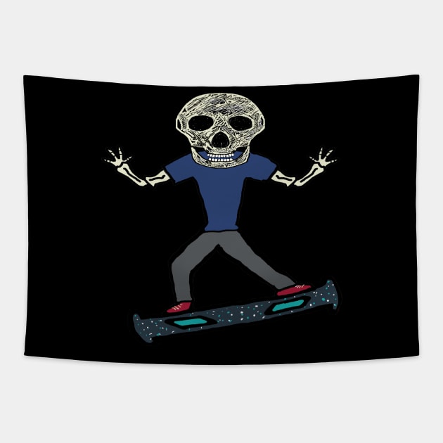 Hoverboard Skeleton Tapestry by Mark Ewbie