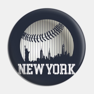 New York NY Skyline Baseball Stripes For Game Day Retro Style Pin