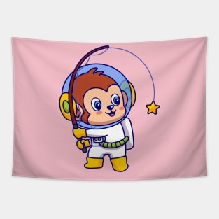 Monkey Astronaut Fishing Star Tapestry