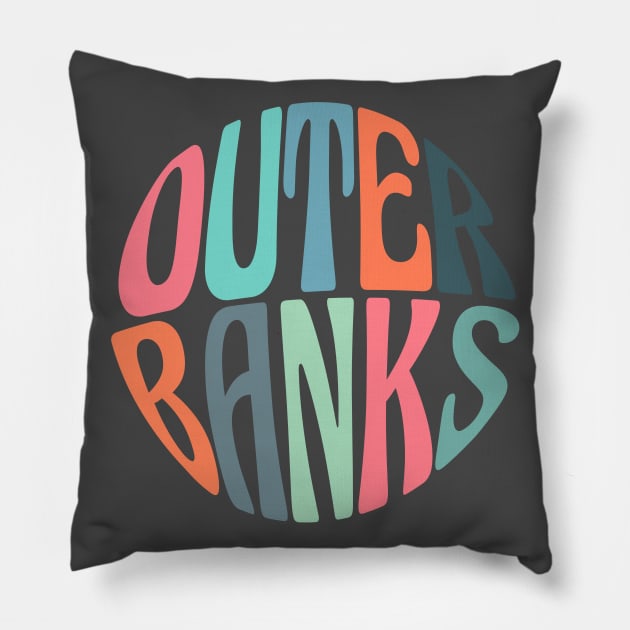 outer banks groovy retro/vintage dark version (obx) Pillow by acatalepsys 