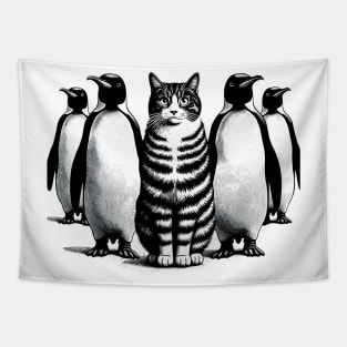 Unexpected Retro Penguins Cat Funny Cat Tapestry