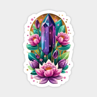 Lotus Flower and Purple Amethyst Crystal Spirituality Magnet