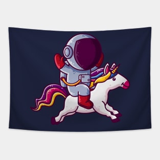 Cute Astronaut Riding Unicorn Cartoon Tapestry