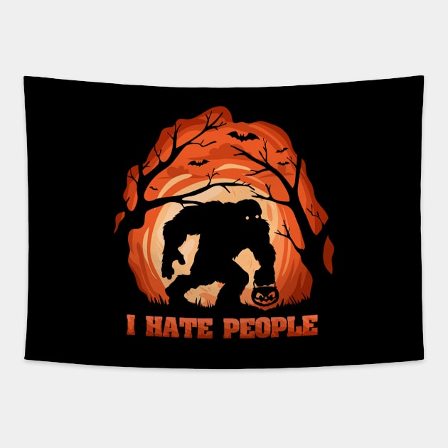 Halloween Bigfoot Funny Sasquatch I Hate People Tapestry by BrightGift