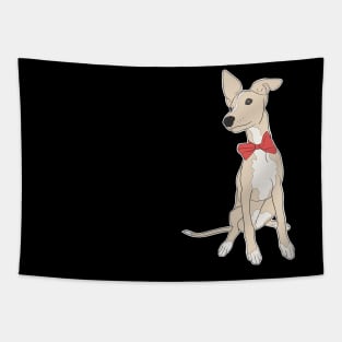 Cute fawn Italian Greyhound with bright pink bow Tapestry