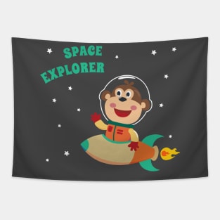 cute bear astronaut play with his rocket Tapestry