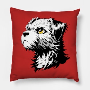 Stunning and Cool Border Terrier Monochrome and Gold Portrait for Father's Day Pillow