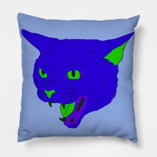 Vaporwave Cat - Neon Blue Pillow
