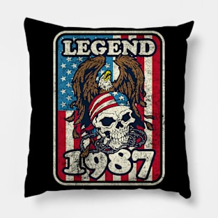 Birthday Legend 1987 Bald Eagle Skull American Pillow