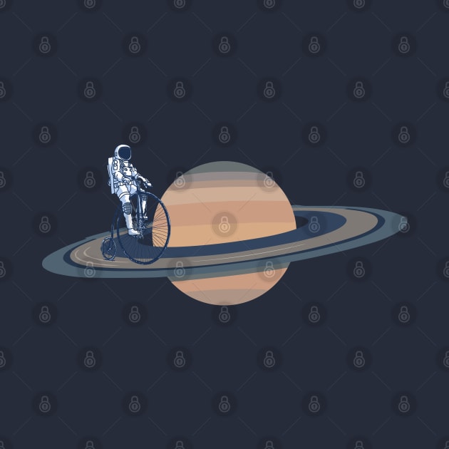 Astronaut cycling around the Saturn by Urbanic
