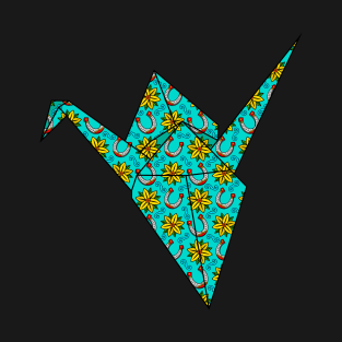 Turquoise origami crane yellow flowers T-Shirt