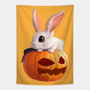 bunny with his big halloween pumpkin Tapestry