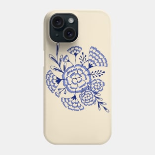 Vintage carnation flowers in cream and blue Phone Case