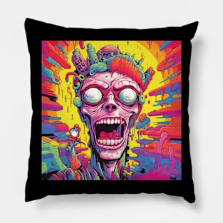 Psychedelic Brightly Colored Skulls and Skeletons Pillow