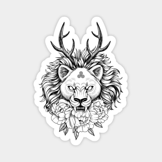 Wiccan lion with horns and flowers Magnet by fears