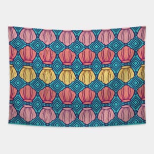 Beautiful Line Art Seashells Seamless Surface Pattern Design Tapestry