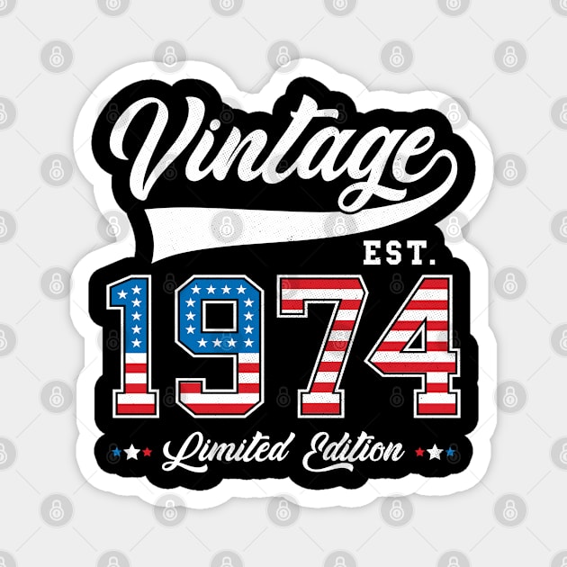 49th Birthday Patriotic Vintage 1974 USA Flag 4th of July Magnet by BramCrye