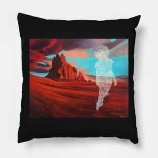 Red Shiprock Mountain Turquoise Sky Retro Space Girl Astronaut Pillow