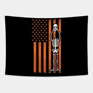 Patriotic Skeleton Holding Skull American Flag Halloween Gift Tapestry