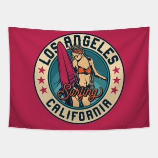 Vintage Surfing Badge for Los Angeles, California Tapestry