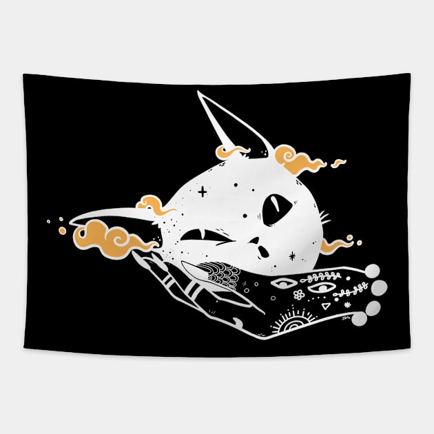 Cute Black Cat Head And Witch Hand Tapestry by cellsdividing