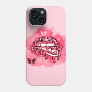 Pink leopard lips with shamrock leaves watercolor st patricks day Phone Case