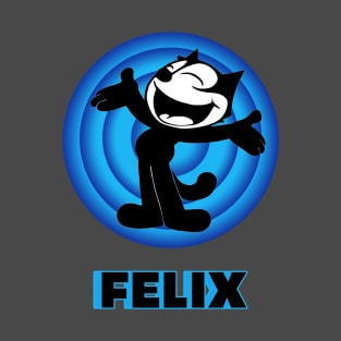 Felix the Cat Cartoon Arms Outstretched Blue Vintage Retro T-Shirt